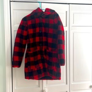 Nordstrom REVERSIBLE buffalo plaid teddy coat/rain coat